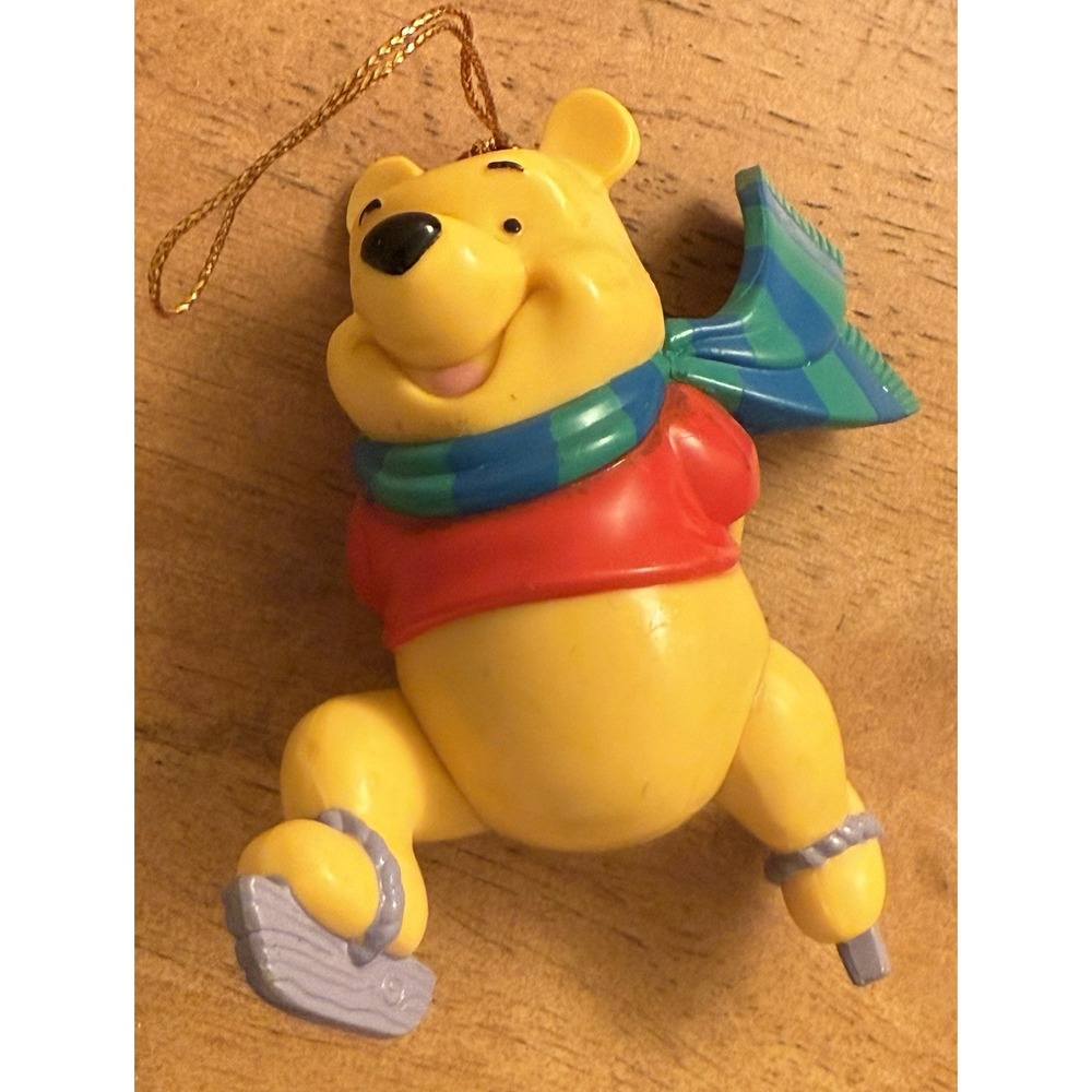 Vintage Disney WINNIE THE POOH christmas tree ORNAMENT ice skating 4"